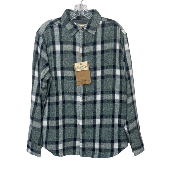 Smith Mills Flannel Shirt Mens Blue Green New Plaid Button Front Warm - Picture 1 of 9